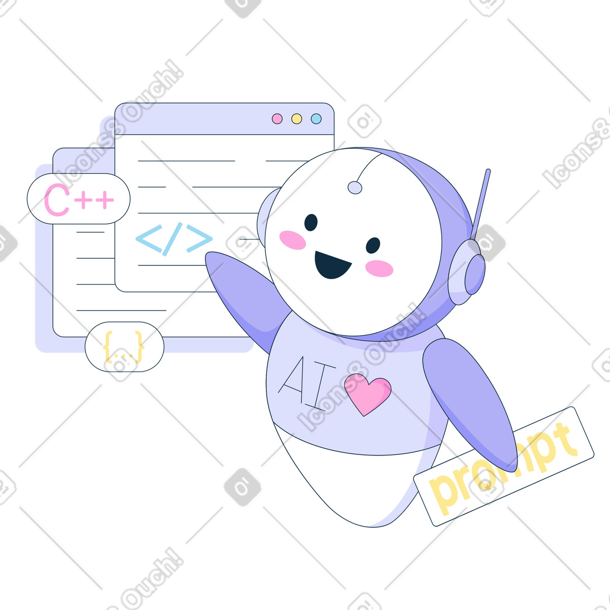Illustration Robot rapide et programmation dans le style Bubble gum à télécharger aux formats PNG, SVG
