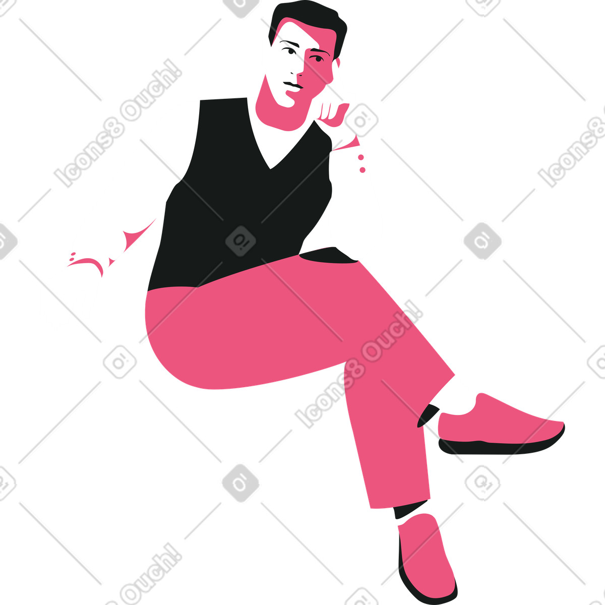 Nachdenklicher sitzender mann-Illustration im Lounge-Stil als Download in PNG, SVG