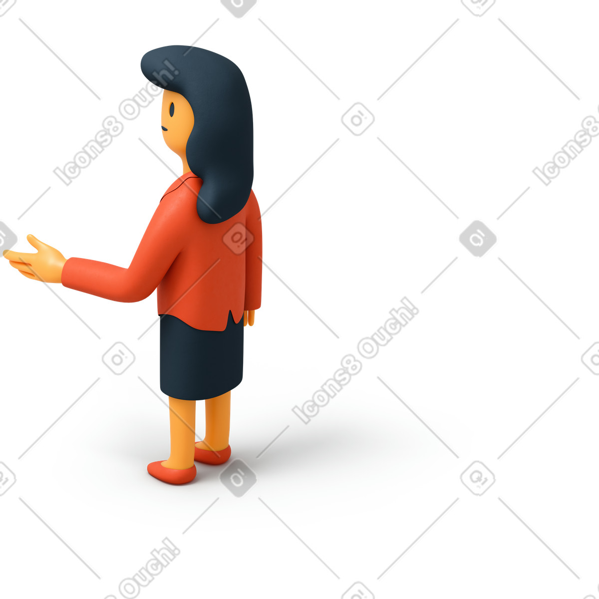 下载 3D Flame 风格的 女人伸出手向左看的背影 插画，支持 PNG、SVG 格式