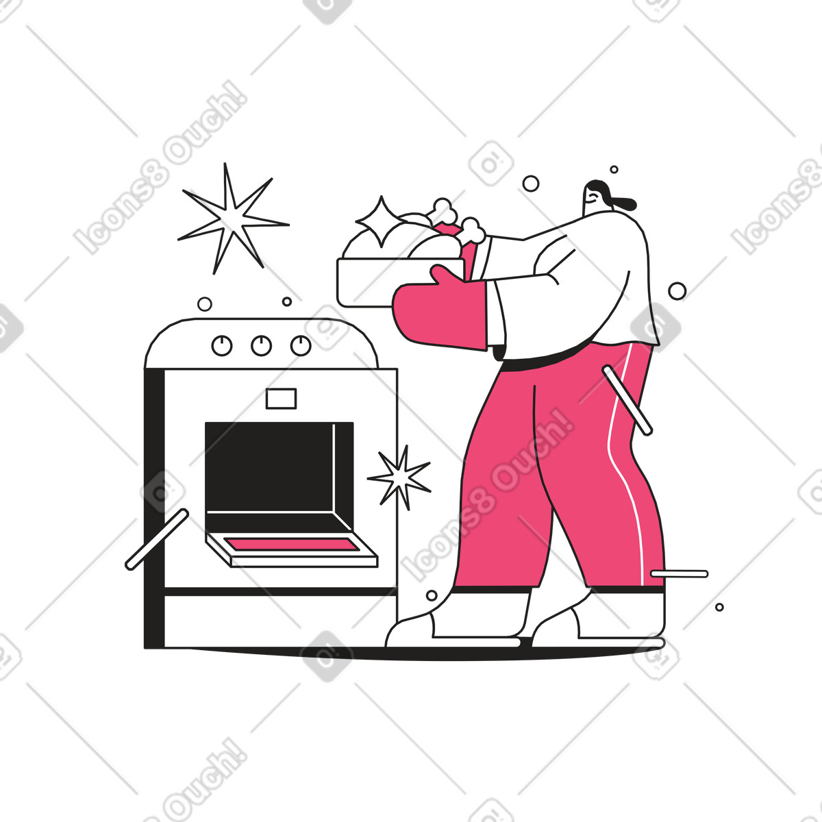 Ilustración Homemade roasted chicken, cooking and meal preparation en estilo Dazzle Line a descargar en PNG y SVG