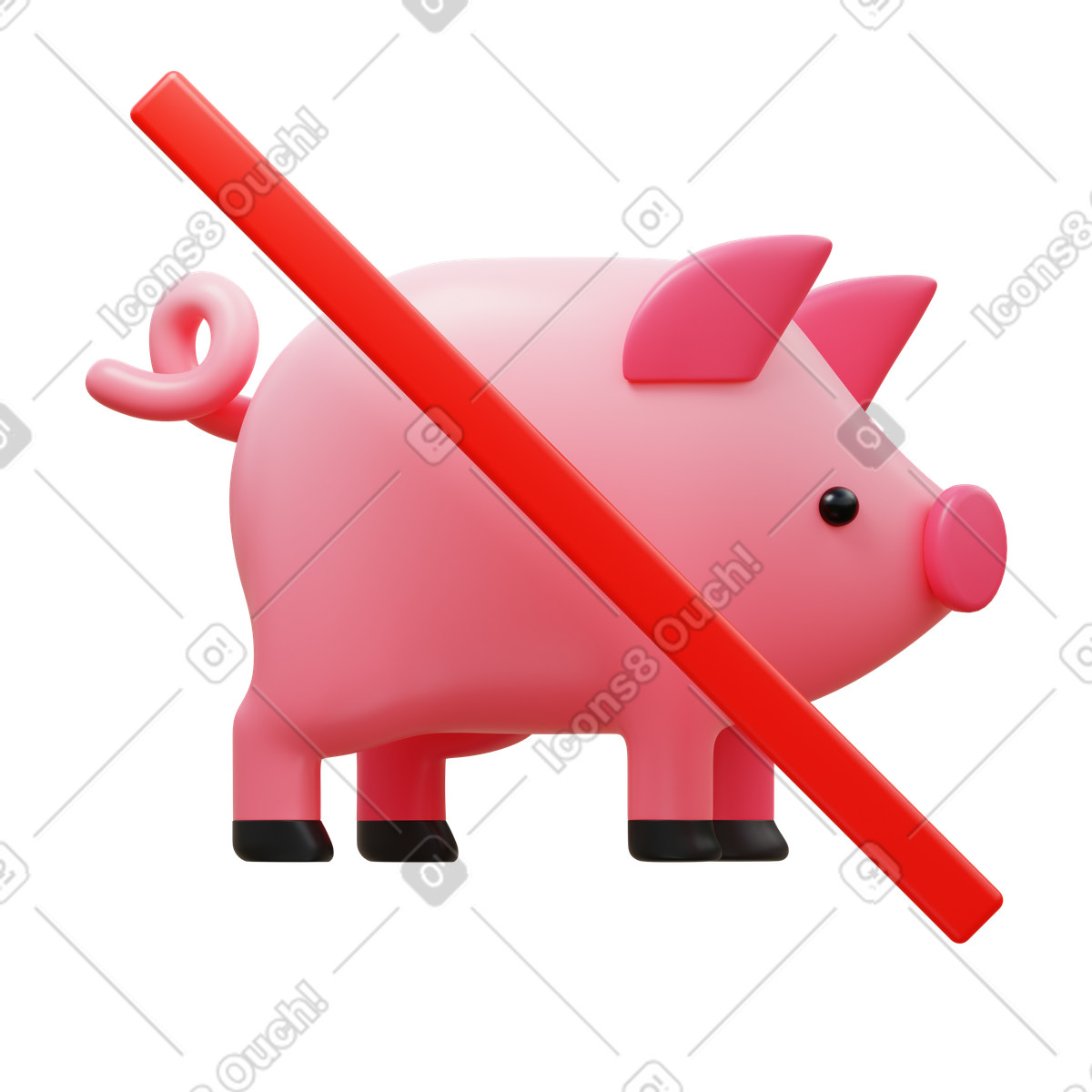 3D Fluency 스타일의 No pork 일러스트레이션 PNG, SVG 다운로드