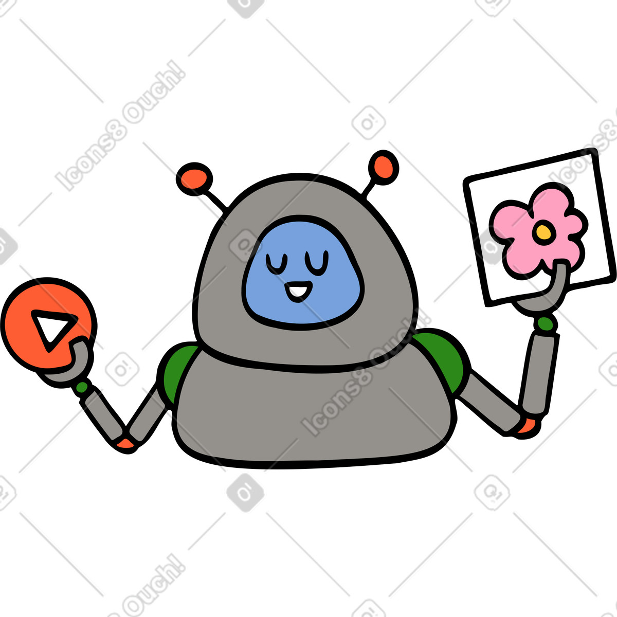 Comic スタイルの コンテンツを表示するロボット のイラストをPNG、SVG形式でダウンロード