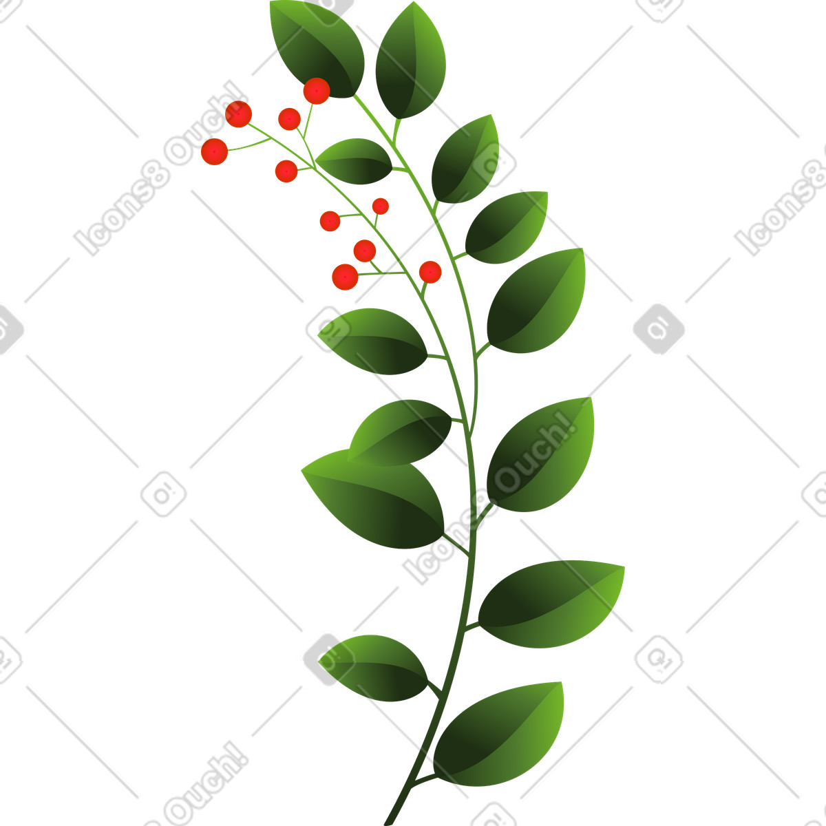 Großer grüner zweig mit roten beeren-Illustration im Blossom-Stil als Download in PNG, SVG
