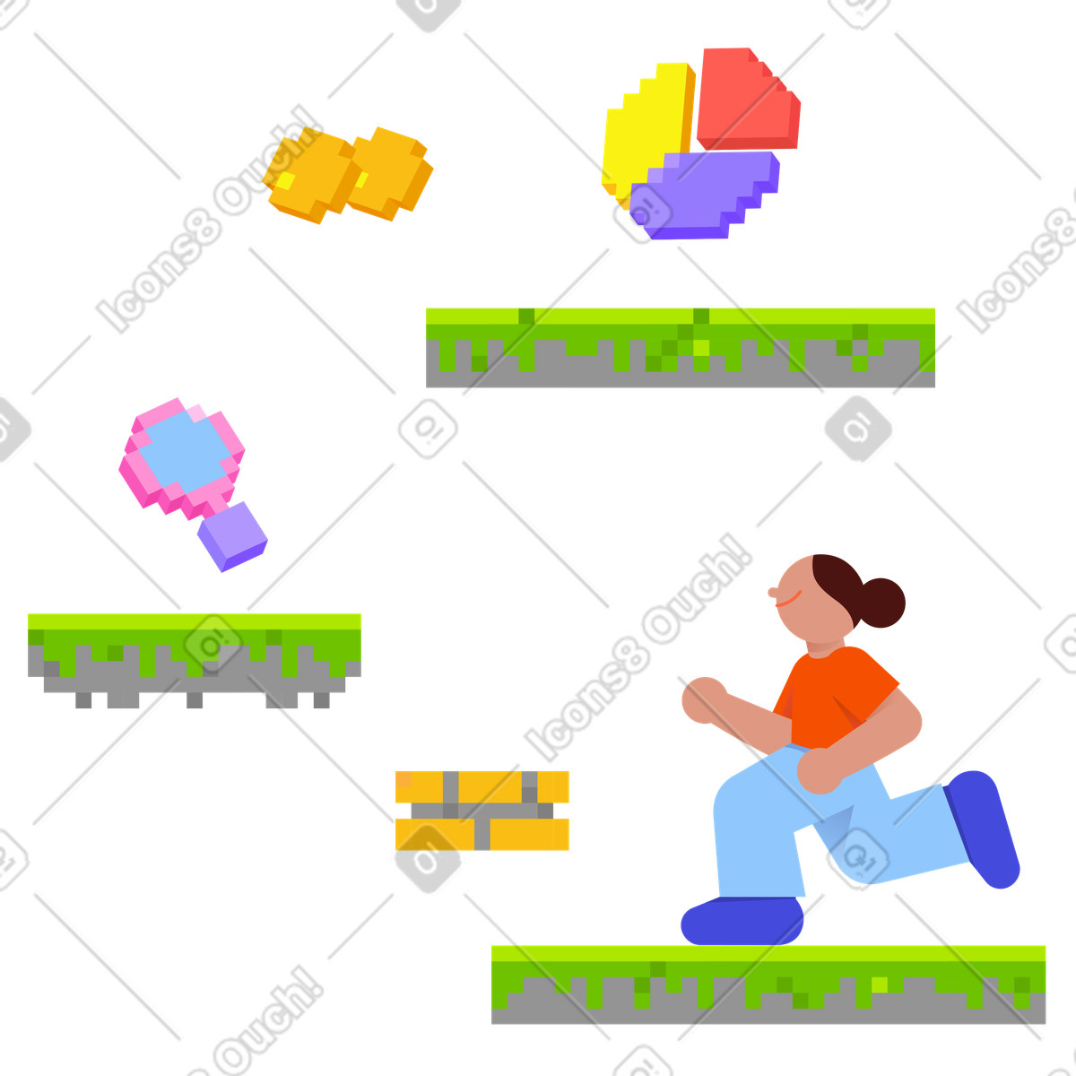 Frau arbeitet mit analytischen daten-Illustration im 8bit-Stil als Download in PNG, SVG