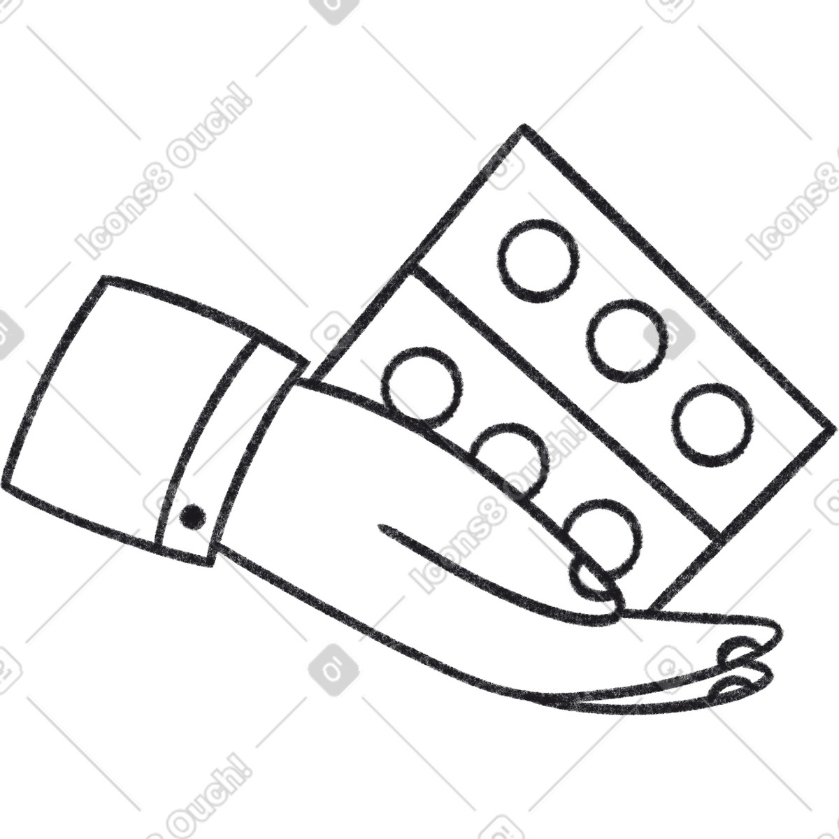 Ilustración Hand with a pack of pills en estilo Bonbon Line descargar en PNG y SVG