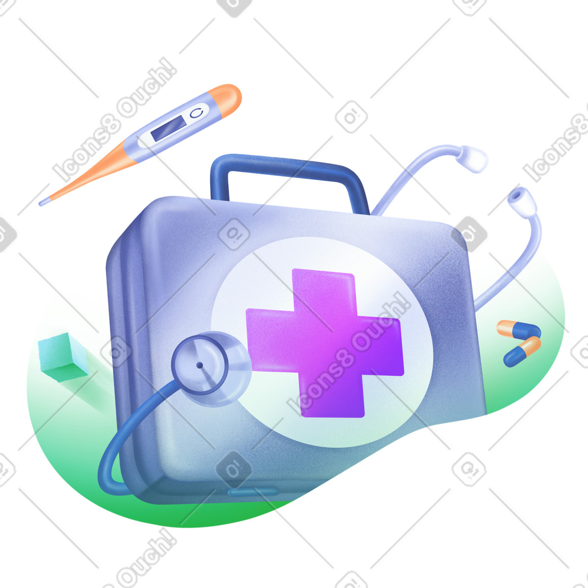 Kit di pronto soccorso, termometro e stetoscopio illustrazione in stile Smart scarica in PNG, SVG