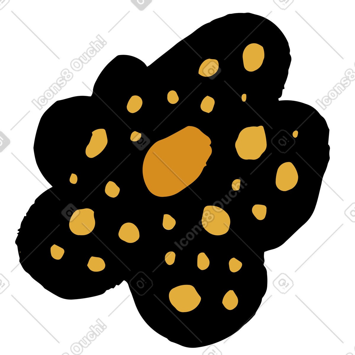 Black flower with yellow spots illustration in Scandi style download in PNG, SVG