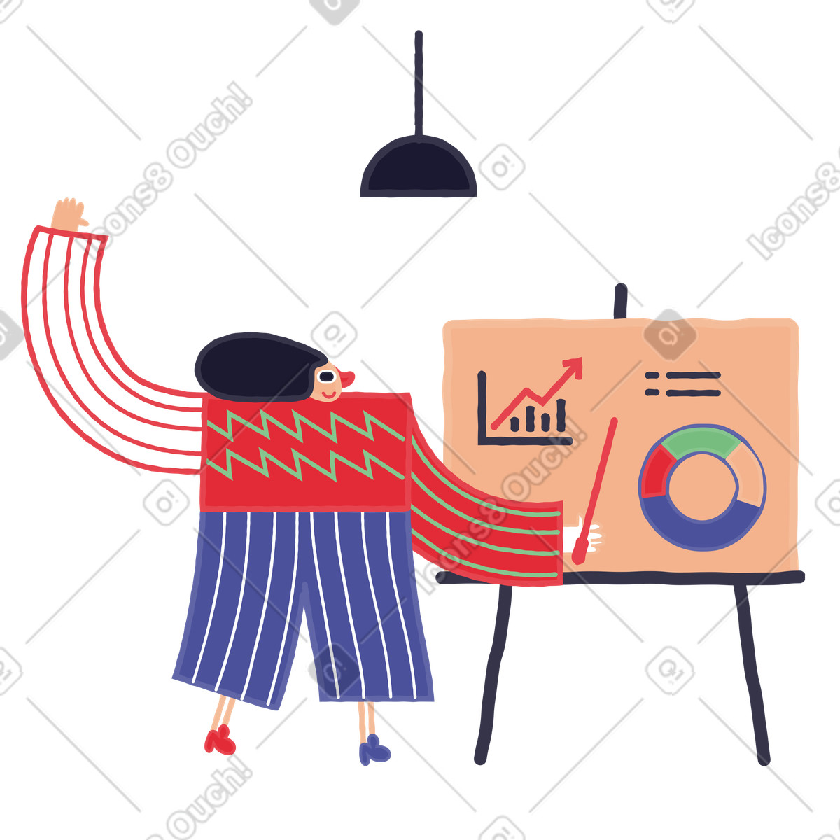 Puntatore della holding ragazza e in piedi accanto al bordo con i grafici illustrazione stile Stripy scarica PNG, SVG