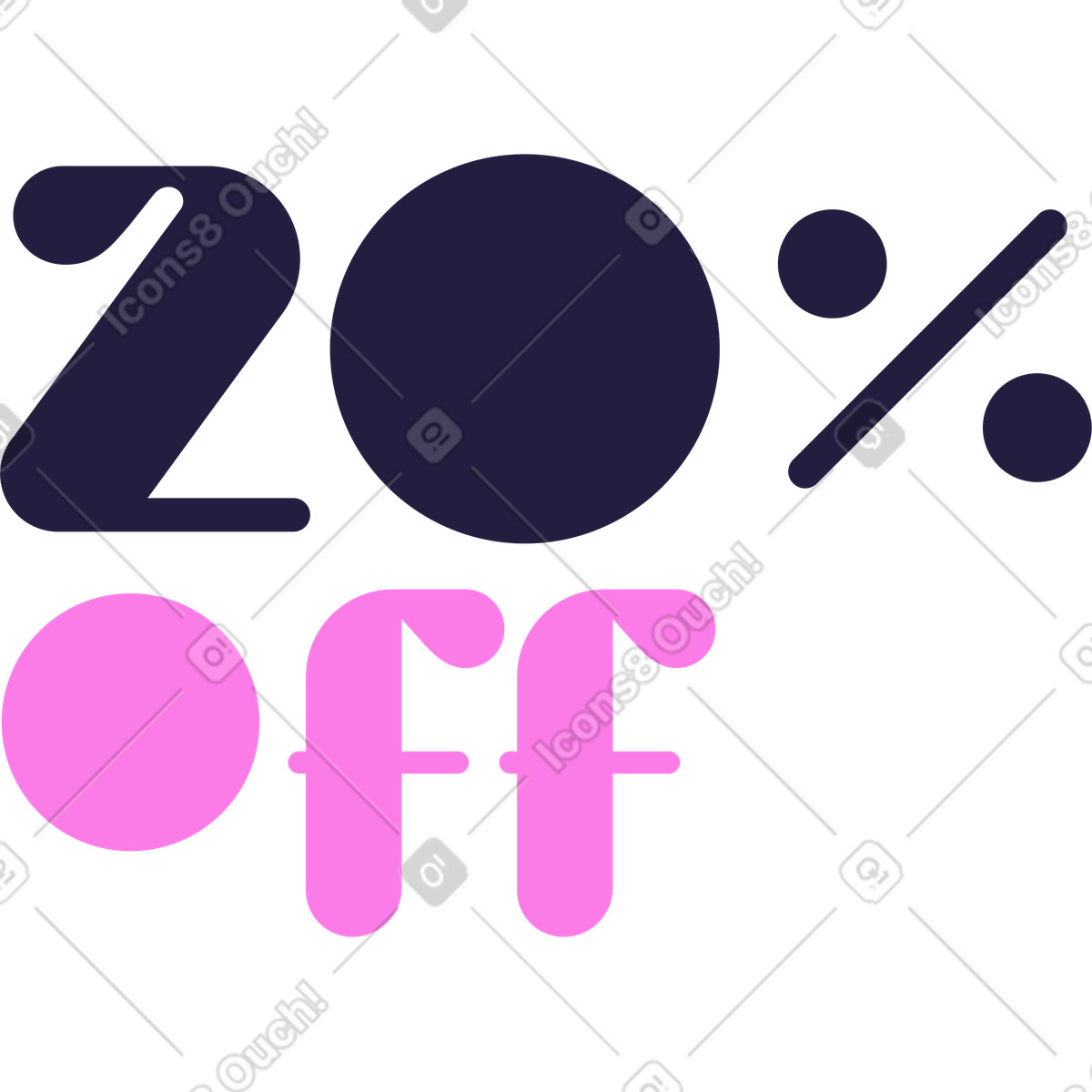 Mellow スタイルの Twenty percent off text のイラストをPNG、SVG形式でダウンロード