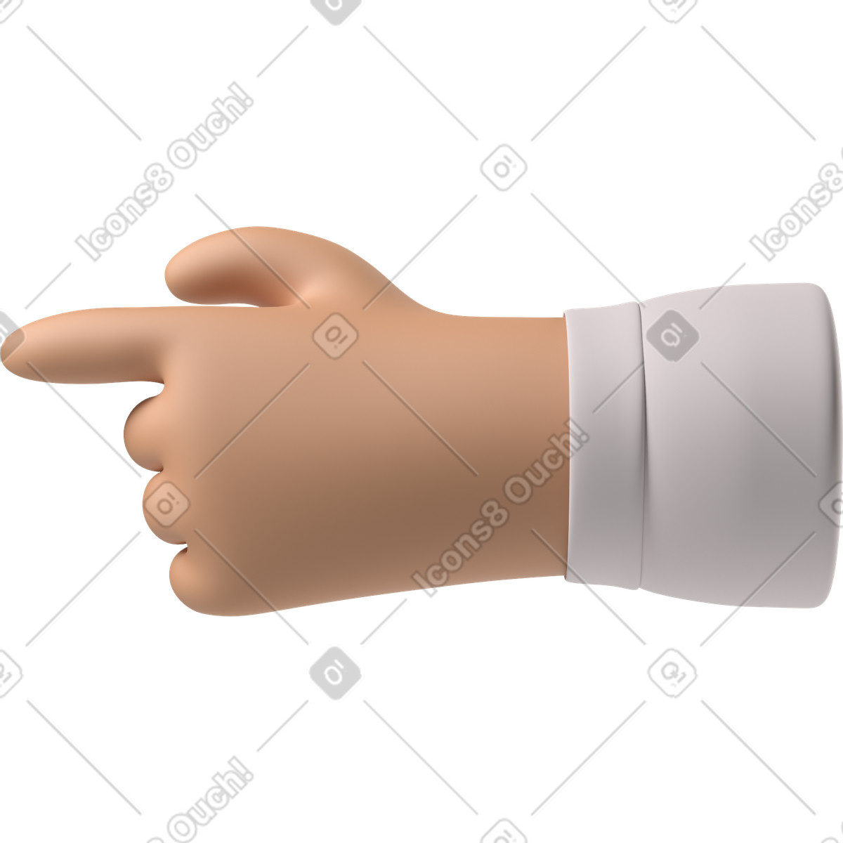 Illustration Main de peau bronzée pointant vers la gauche dans le style 3D Hands Fun&Wild à télécharger aux formats PNG, SVG