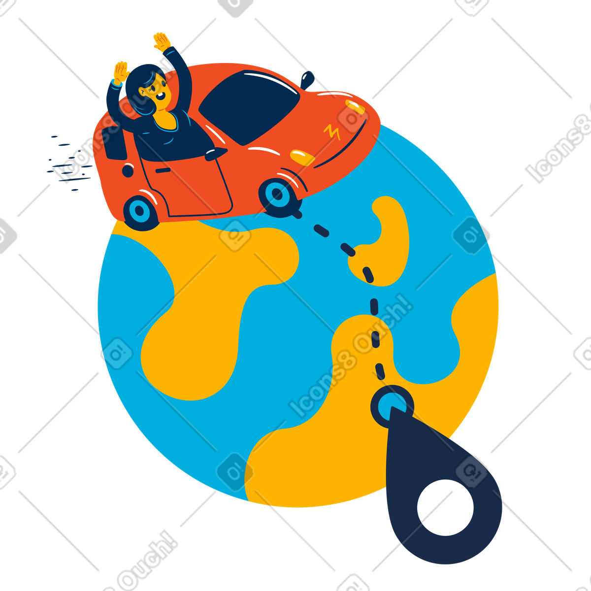 Road trip around the world illustration in Flame style download in PNG, SVG