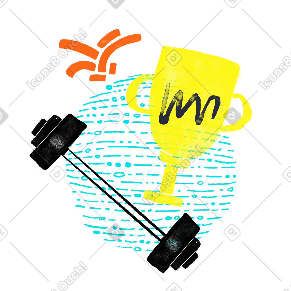 下载 Inky 风格的 哑铃和金杯 插画，支持 PNG、SVG 格式
