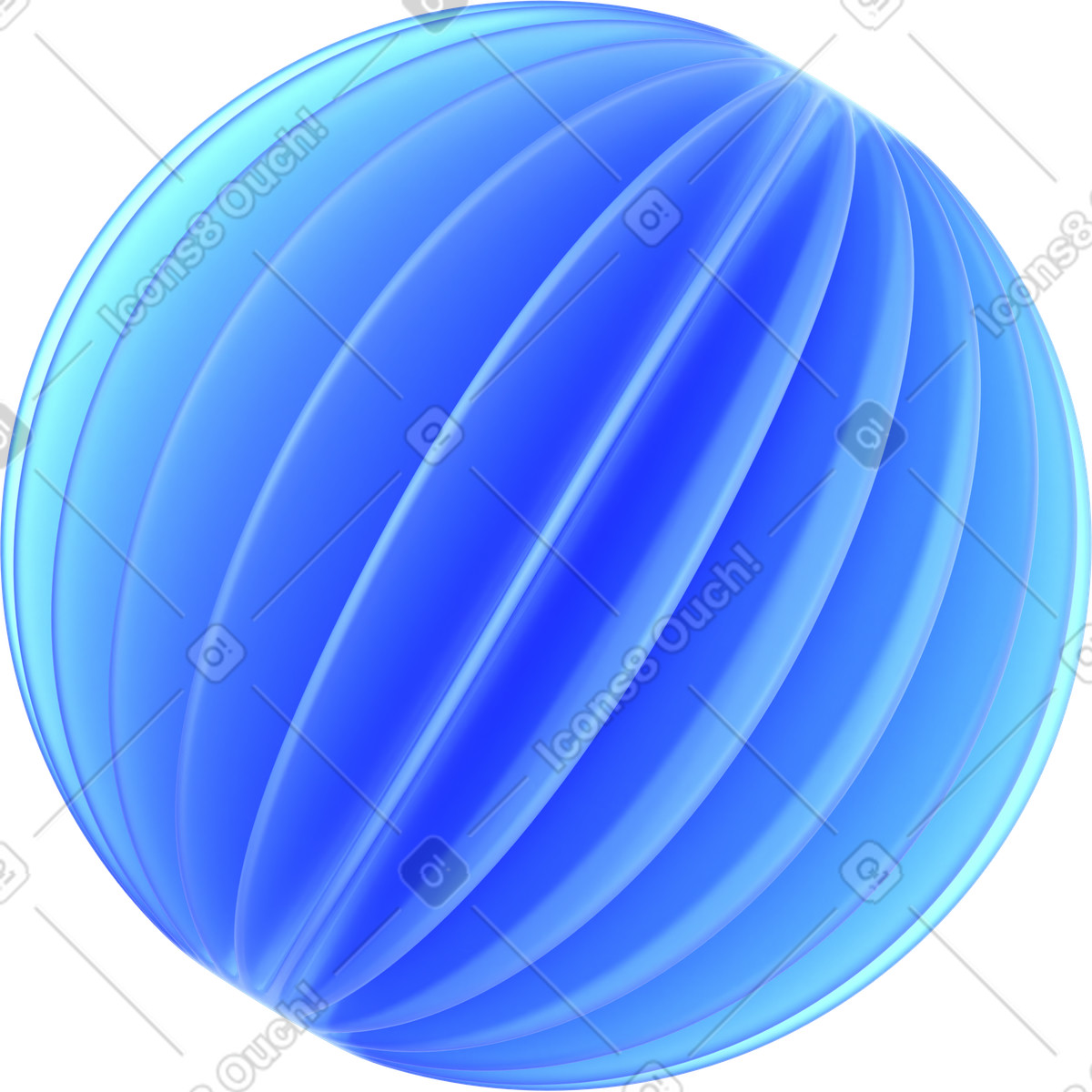 Abstract ribbed tilted blue sphere illustrazione in stile 3D Glassy scarica in PNG, SVG