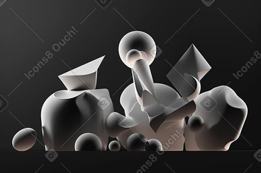 Formes blanches géométriques 3d sur fond noir PNG, SVG