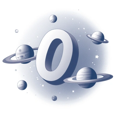 A large number "0" appears to float in a starry space scene. The number is positioned prominently at the center, surrounded by several small planets of varying sizes. Each planet displays distinct features such as craters and rings. The background is filled with numerous small stars, creating a sense of depth and vastness in the cosmic environment.
