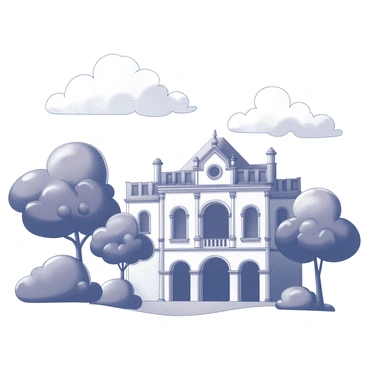 A view of Montpellier, featuring the city's distinct architecture. The image includes a prominent historical building, showcasing intricate details and grand arches. In the foreground, there are vibrant trees with playful, rounded shapes surrounding the building. The sky above is filled with whimsical, fluffy clouds, adding a sense of lightness to the scene. The overall composition presents a lively urban atmosphere, inviting the viewer to explore the streets and gardens of Montpellier.