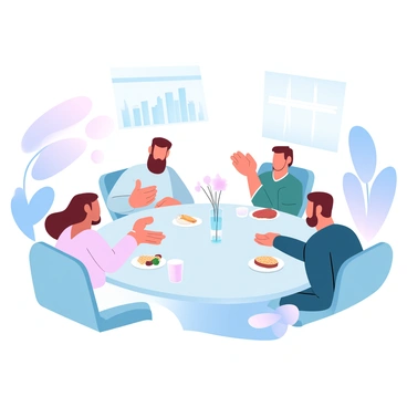 A person meeting old colleagues for lunch, discussing past jobs and potential opportunities