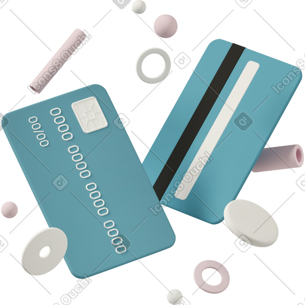 3D Casual life 스타일의 Credit cards floating with abstract shapes, banking and finance services 일러스트레이션 PNG, SVG 다운로드