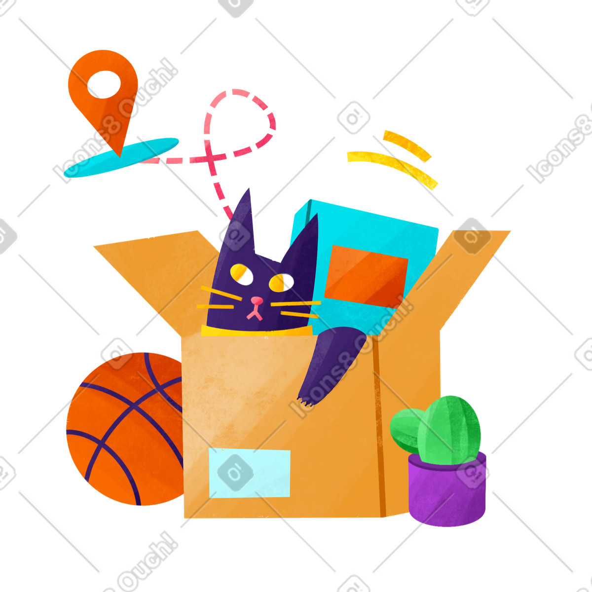 Lieferkonzept mit box und geolocation-symbol-Illustration im Bonbon-Stil als Download in PNG, SVG