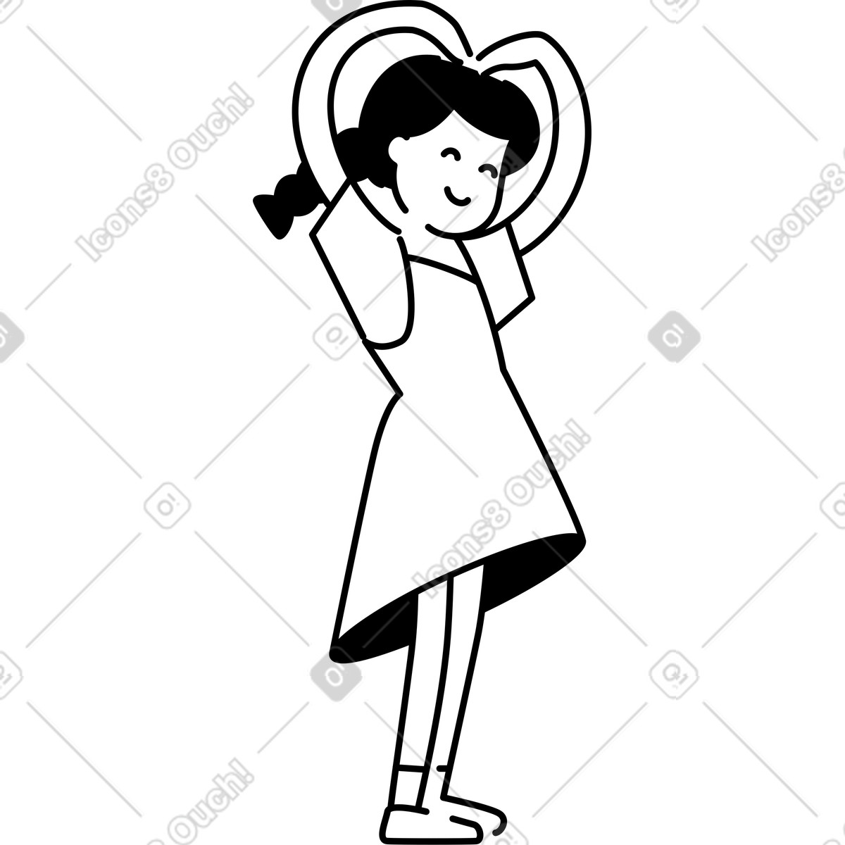 Ilustración Girl making heart shape with arms expressing love and happiness en estilo Notion Line Art a descargar en PNG y SVG
