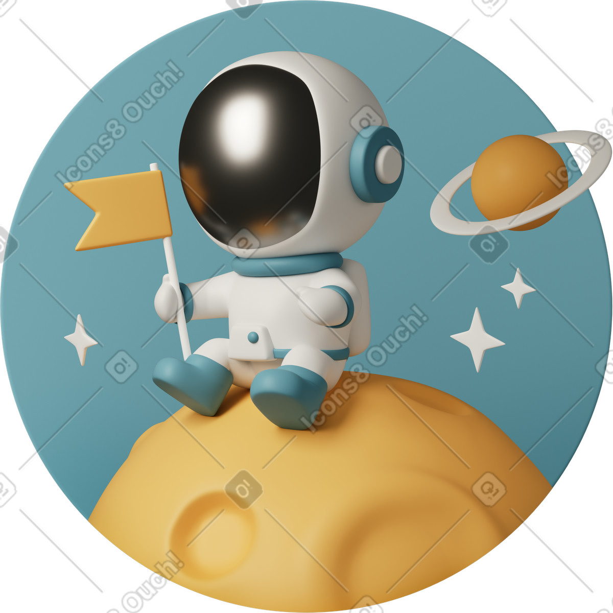 Ilustração de Cute astronaut sitting with flag em no estilo 3D Casual life para baixar em PNG, SVG
