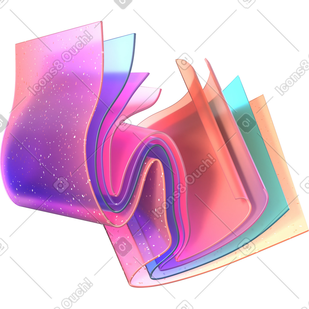 3D Glassy スタイルの 折り重ねられたガラスリボン のイラストをPNG、SVG形式でダウンロード