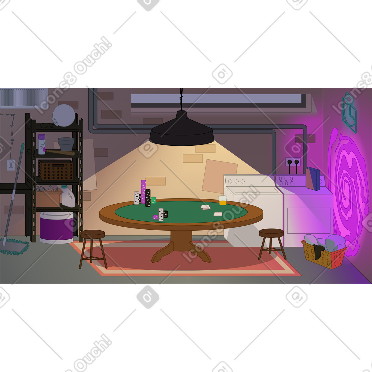 Casino in einer kellerwäscherei-Illustration im Santa Camp-Stil als Download PNG, SVG