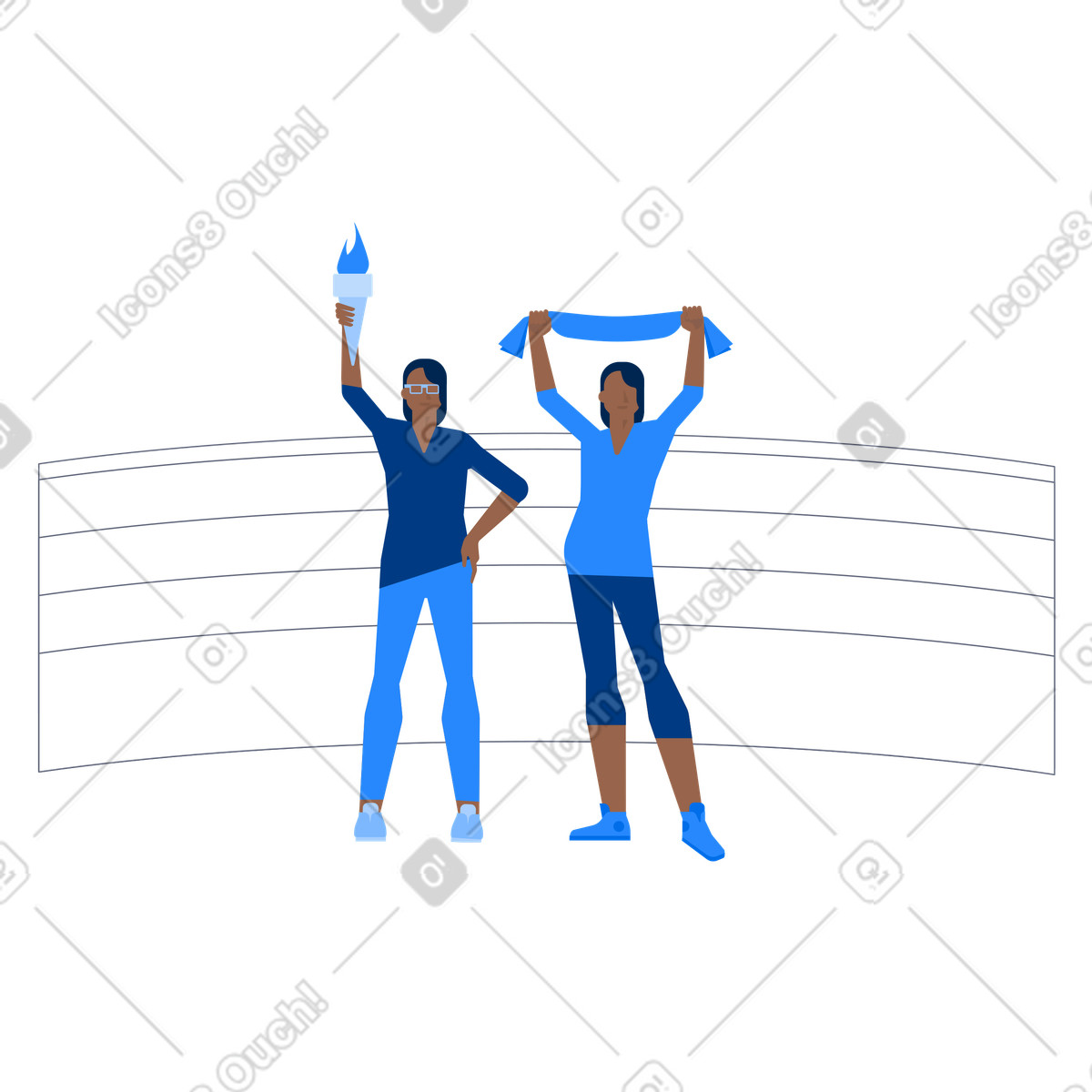 Women standing with olympic torch and ribbon cheering illustration in Urban style download in PNG, SVG