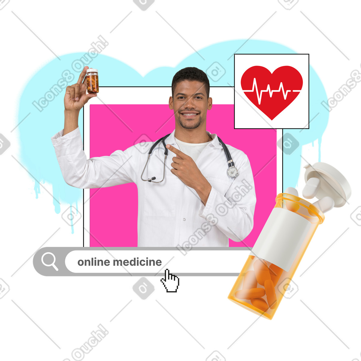 Ilustración Medicina online y cita médica online. en estilo Jumble a descargar en PNG SVG