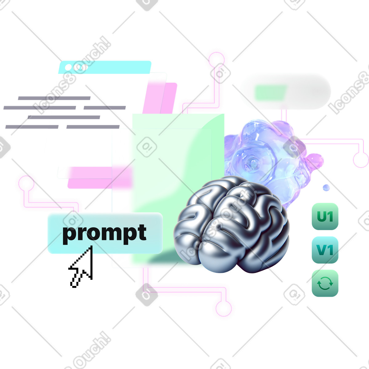 Prompt-driven generative artificial intelligence for work illustration in Chromed style download in PNG, SVG