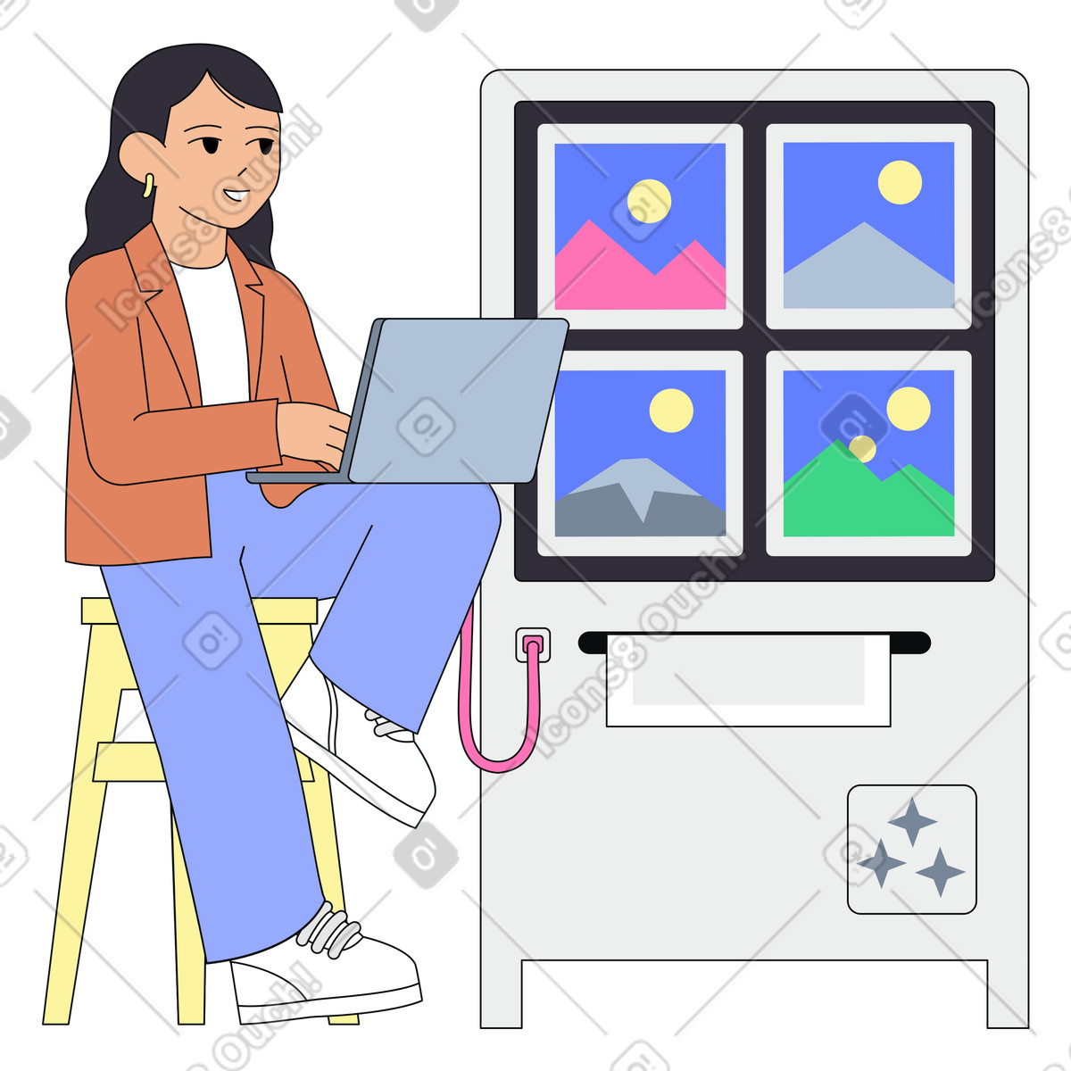 AI-Powered image generation, Human-AI collaboration in creative workflow, Digital artist using AI to create media illustration in Teko style download in PNG, SVG