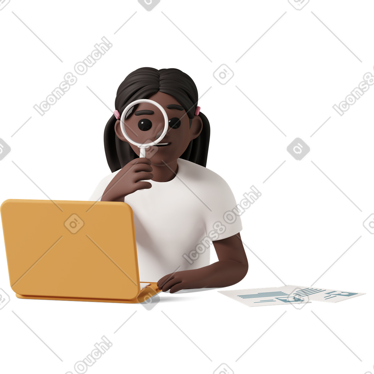 Recruiter sitting in front of laptop and searching for new employees illustrazione stile 3D Casual life scarica PNG, SVG