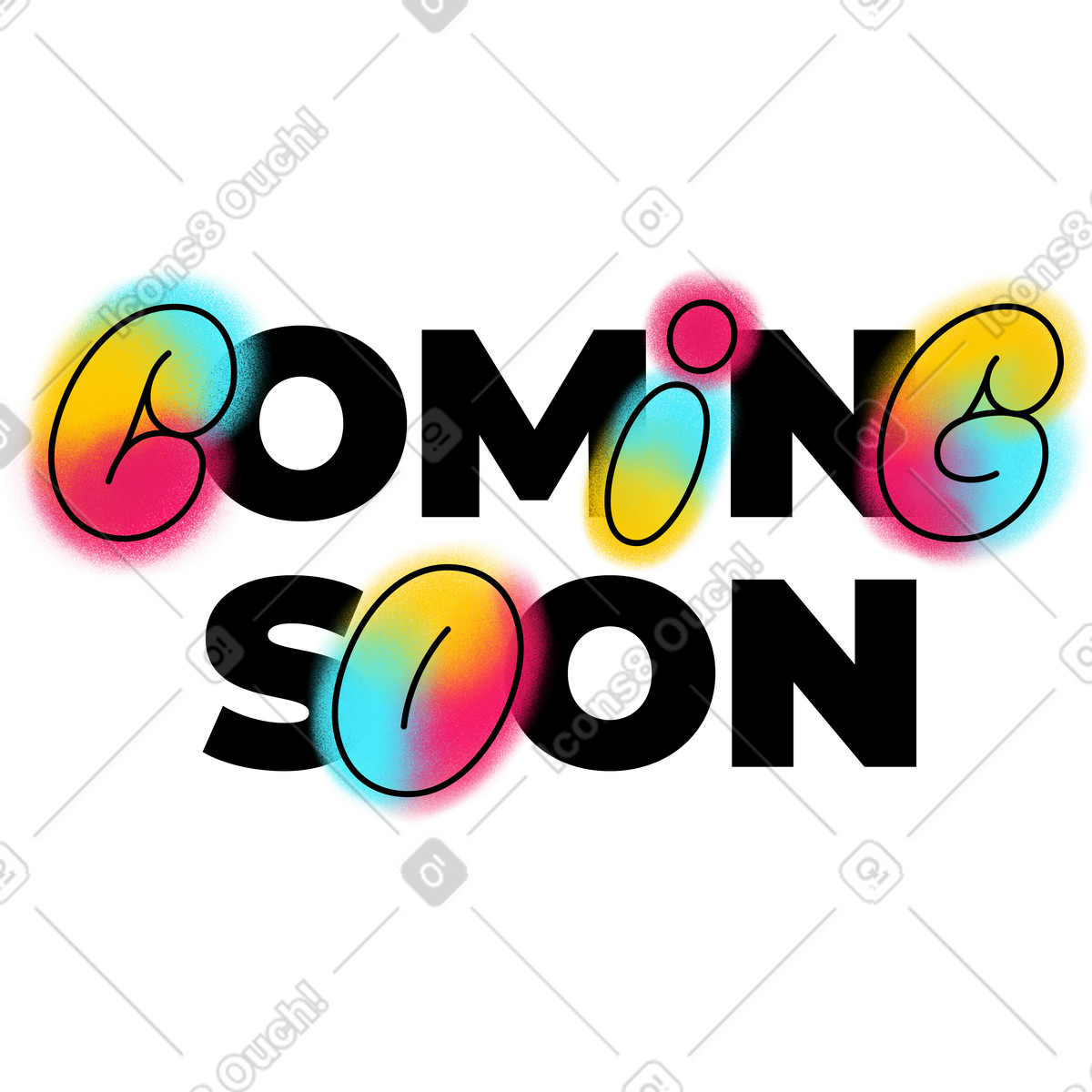 Text coming soon noisy color lettering illustration in PNG, SVG