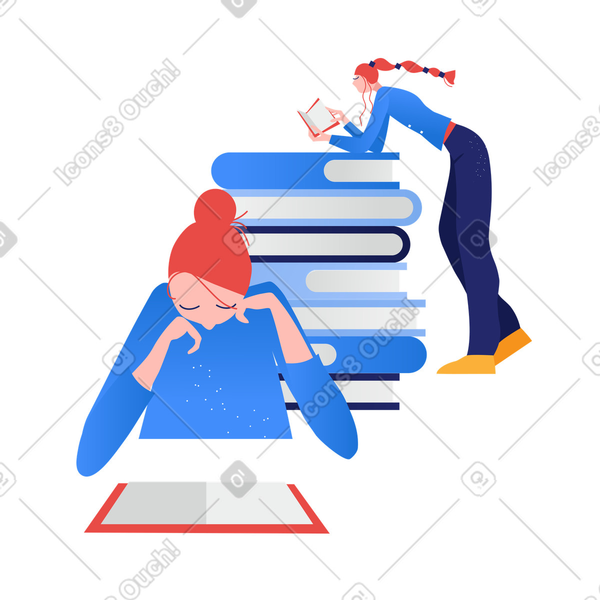 Frauen sind von der literatur fasziniert-Illustration im Clip-Stil als Download in PNG, SVG
