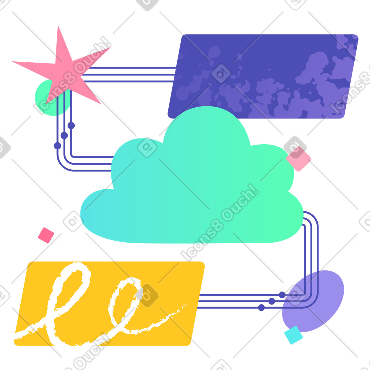 Flexible API connectivity across cloud services, Dynamic data exchange via API endpoints illustration in PNG, SVG