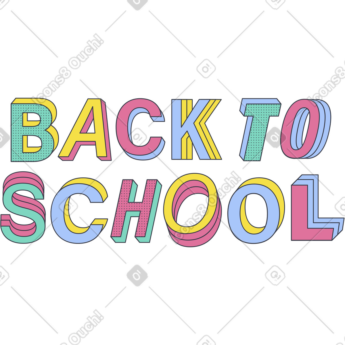 Illustration Lettering back to school dans le style Abstract à télécharger aux formats PNG, SVG