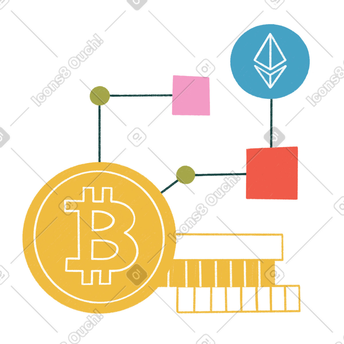 Blockchain, bitcoin or other cryptocurrencies illustration in PNG, SVG