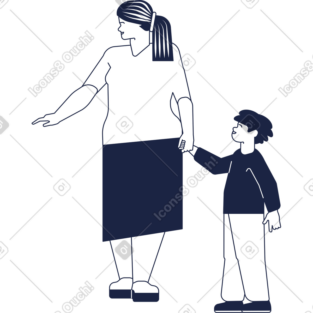 Illustration Maman africaine avec enfant dans le style Urban Line à télécharger aux formats PNG, SVG