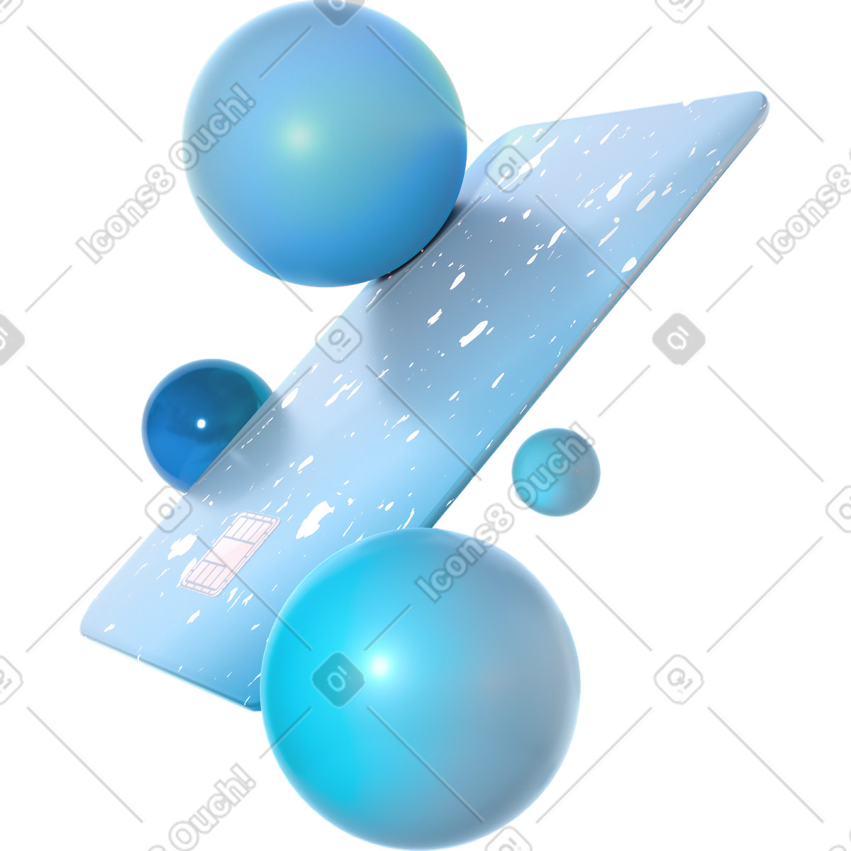 Ilustração de Cartão bancário plástico monocromático e esferas em no estilo 3D Glassy para baixar em PNG, SVG