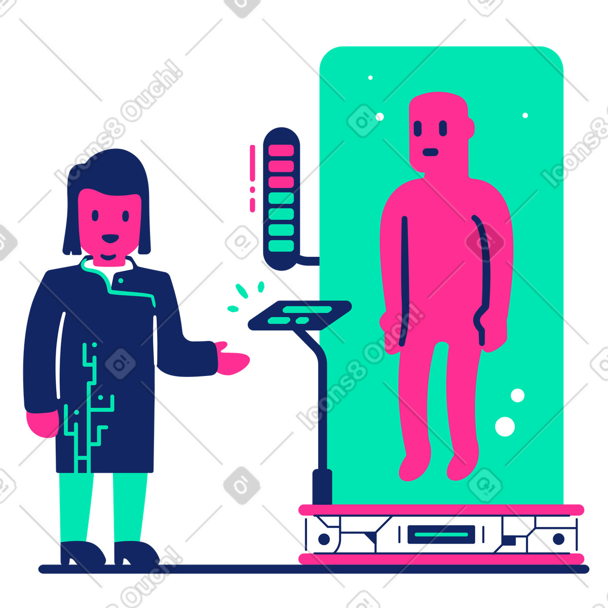 Cyborg スタイルの 自分のクローンを作成する科学者 のイラストをPNG、SVG形式でダウンロード