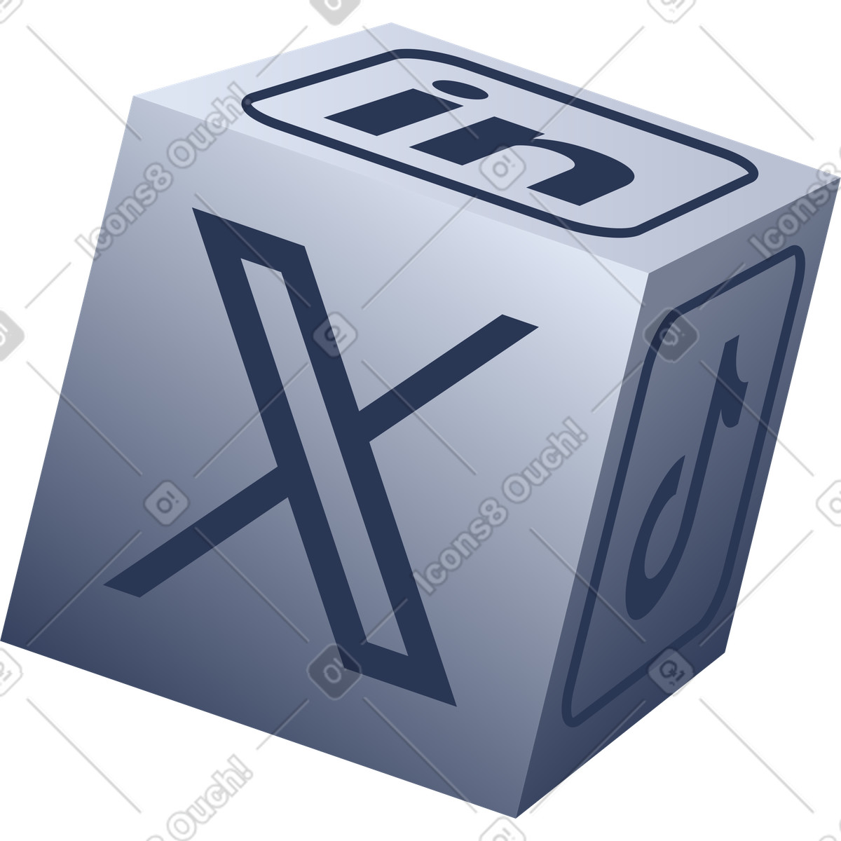 Cubo con icone dei social media illustrazione in stile Lucent scarica in PNG, SVG