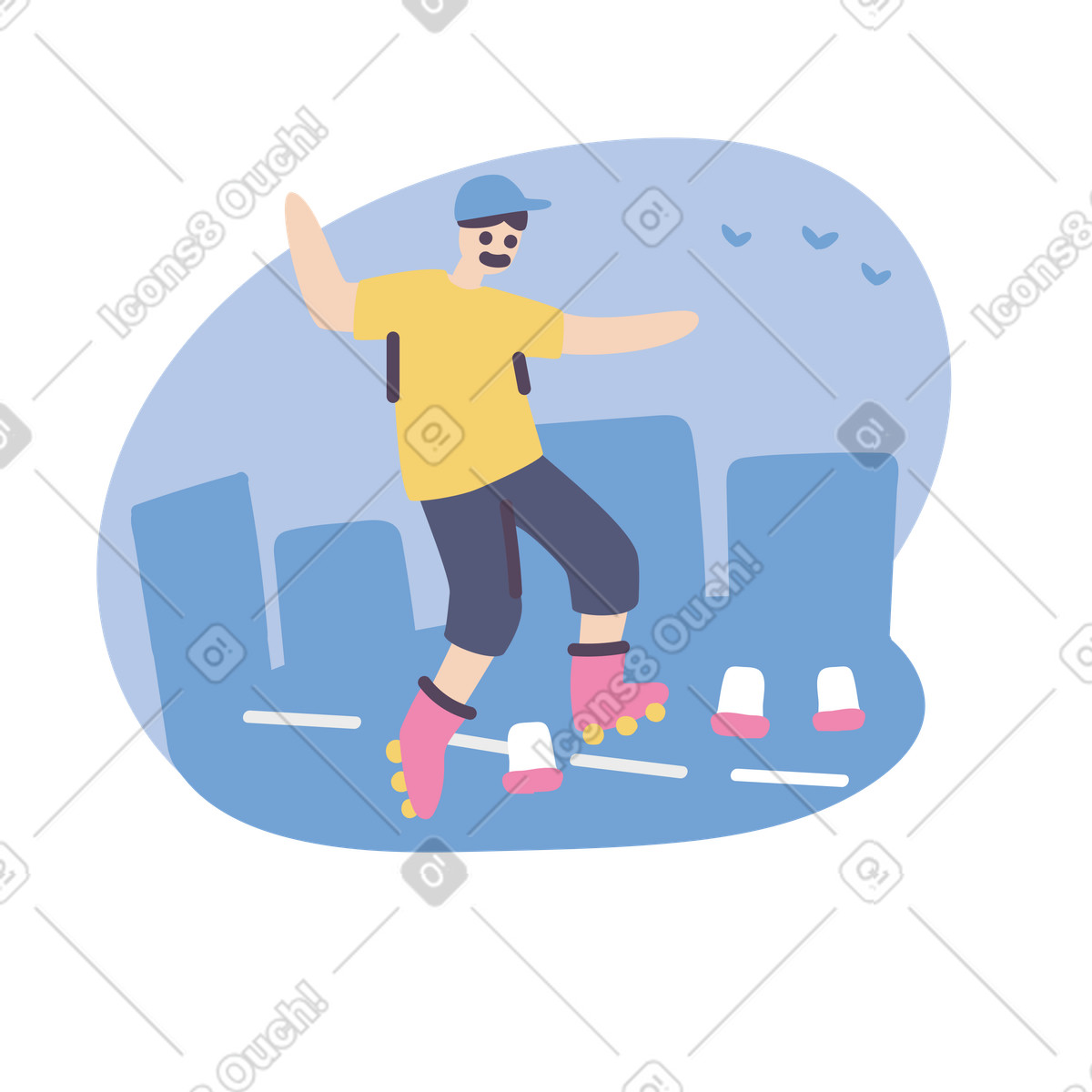 Inline roller skater on a slalom course illustration in Pluto style download in PNG, SVG