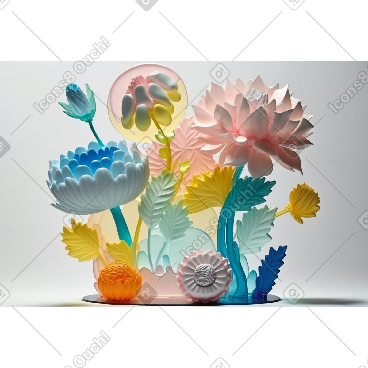 Ilustración Composición de flores abstractas 3d en estilo Experimental a descargar en PNG y SVG