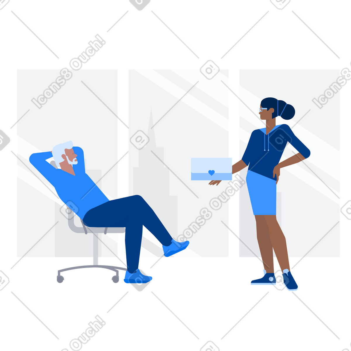 Employee receiving love letter from colleague, Workplace relationship or secret admiration illustration in Urban style download in PNG, SVG