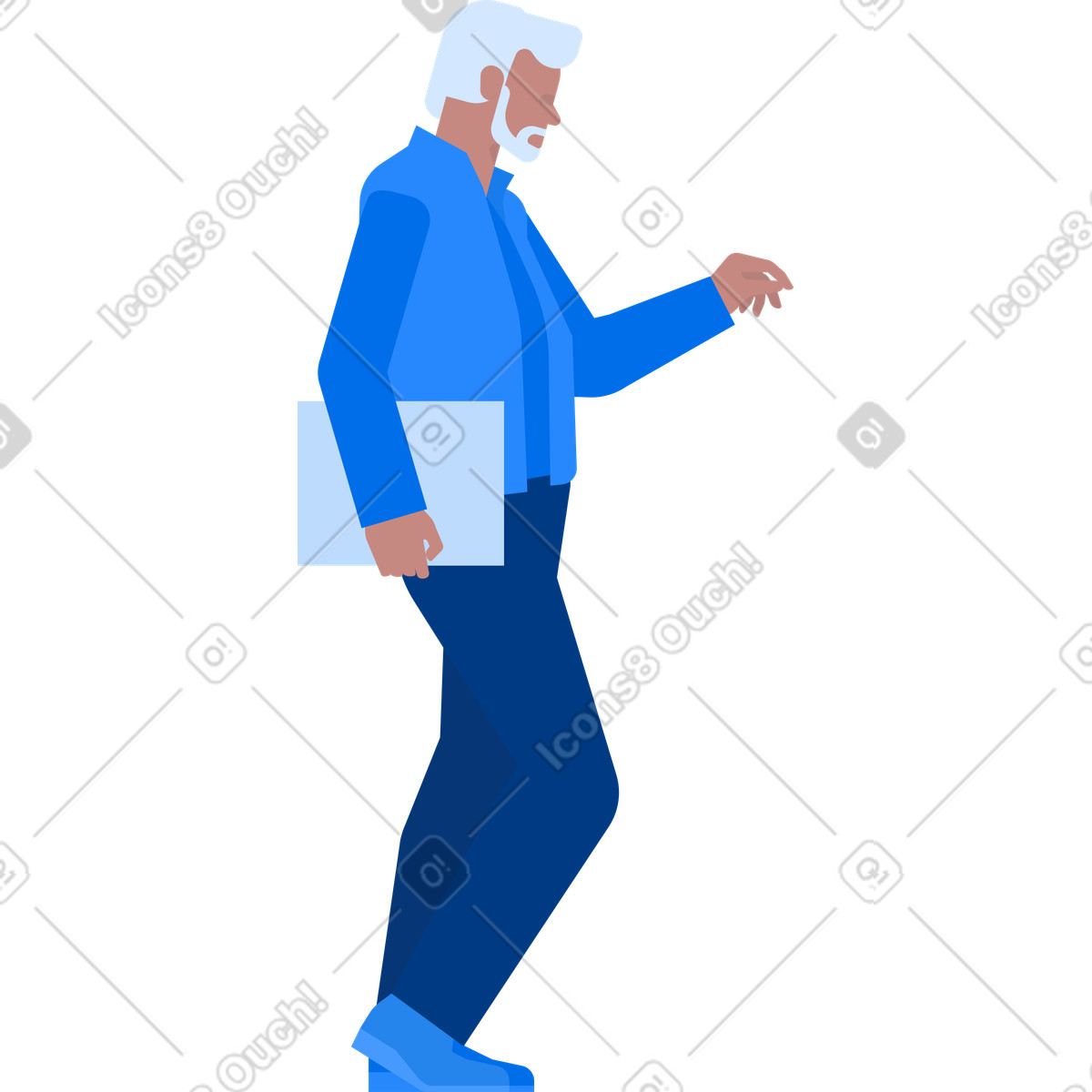 Gray haired man in vest and trousers holds folder one hand illustration Urban style download PNG, SVG
