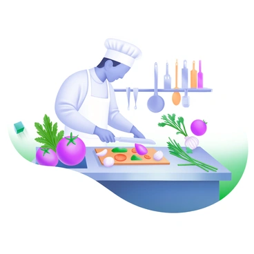 A chef preparing a dish with just a few fresh ingredients laid out on a clean counter.