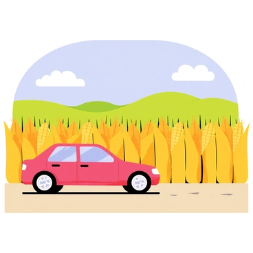 A car parked by a field of golden corn ready for harvest