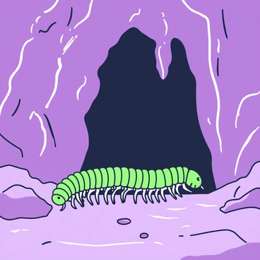 A centipede seeking shelter in a quiet, shadowy cave