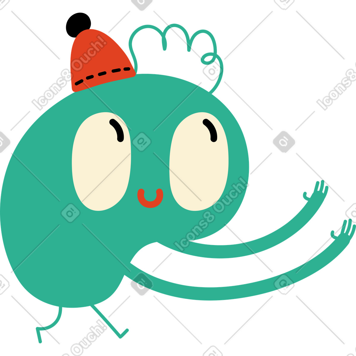 Green character in red hat illustration Jelly style download PNG, SVG