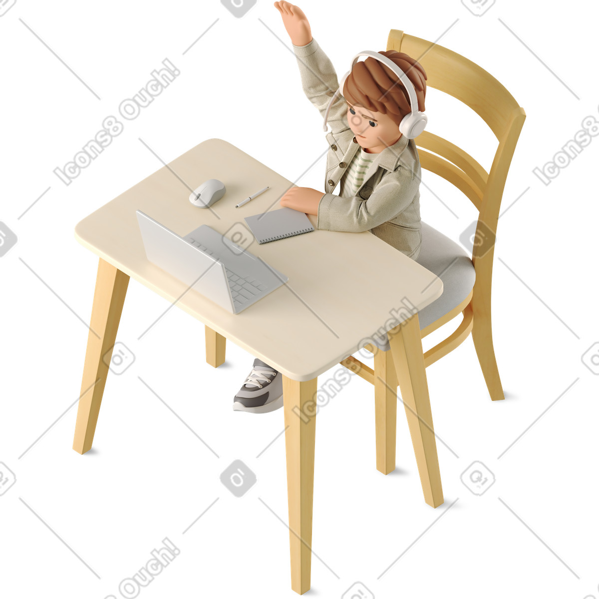 Boy studying online illustration in 3D Business style download in PNG, SVG